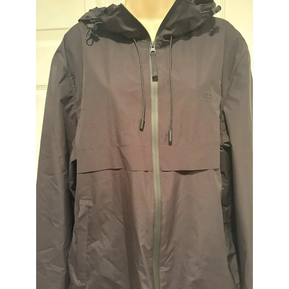 Levi's LM56BN015 Black Hooded Windbreaker Jacket Men XL Y2K Street Rain $160 NWT